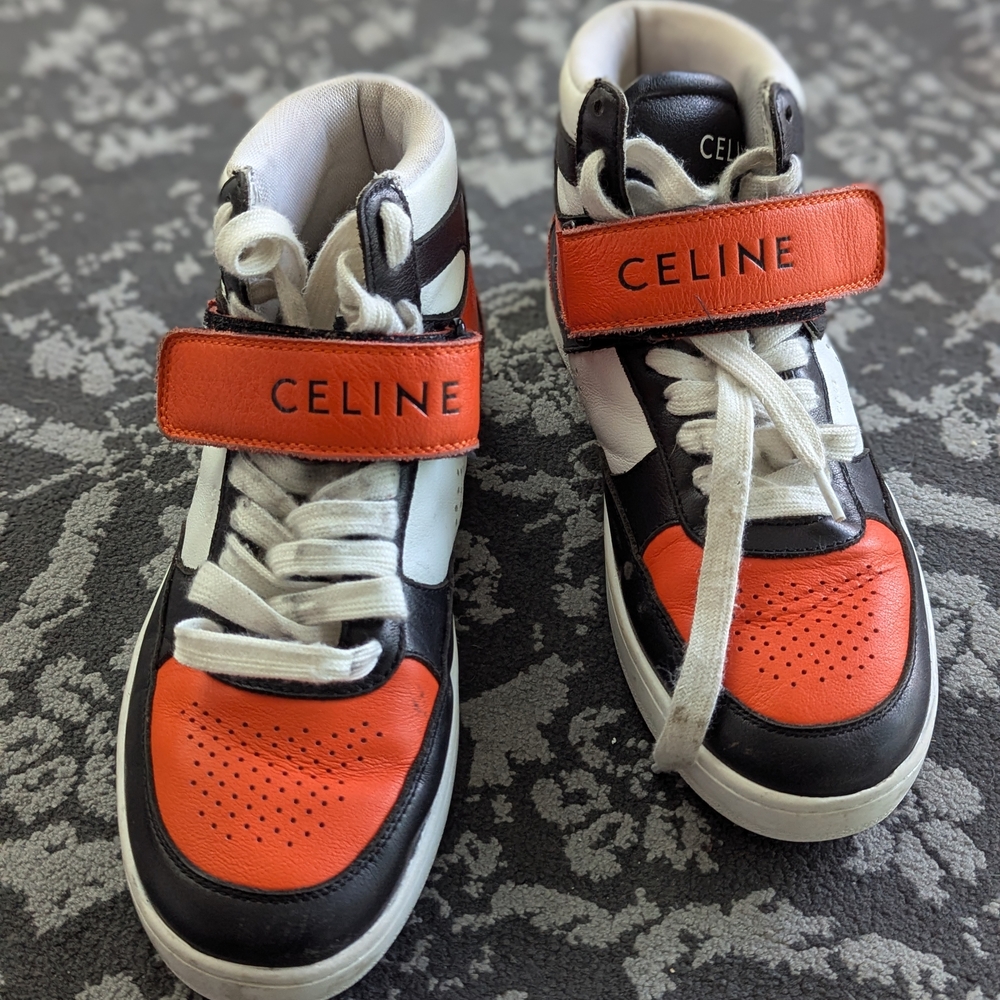 Celine Black and Orange High-Top Sneakers - Picture 5 of 12